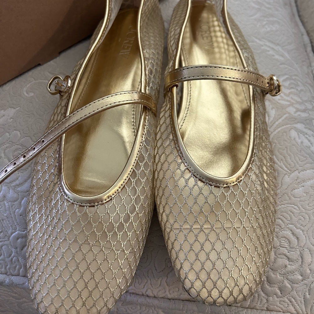 J. Crew Mesh Mary Jane Flats Gold
